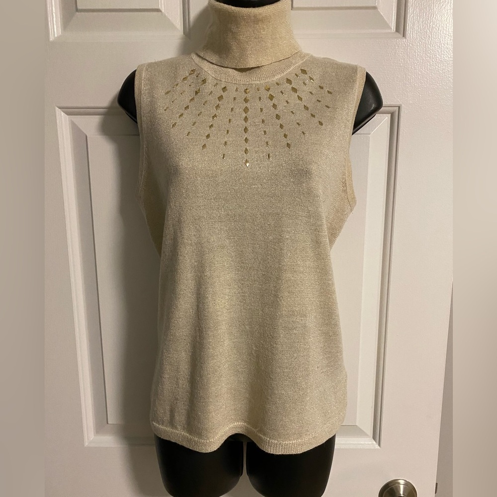 Ellen Tracy Gold sleeveless turtleneck sweater size L